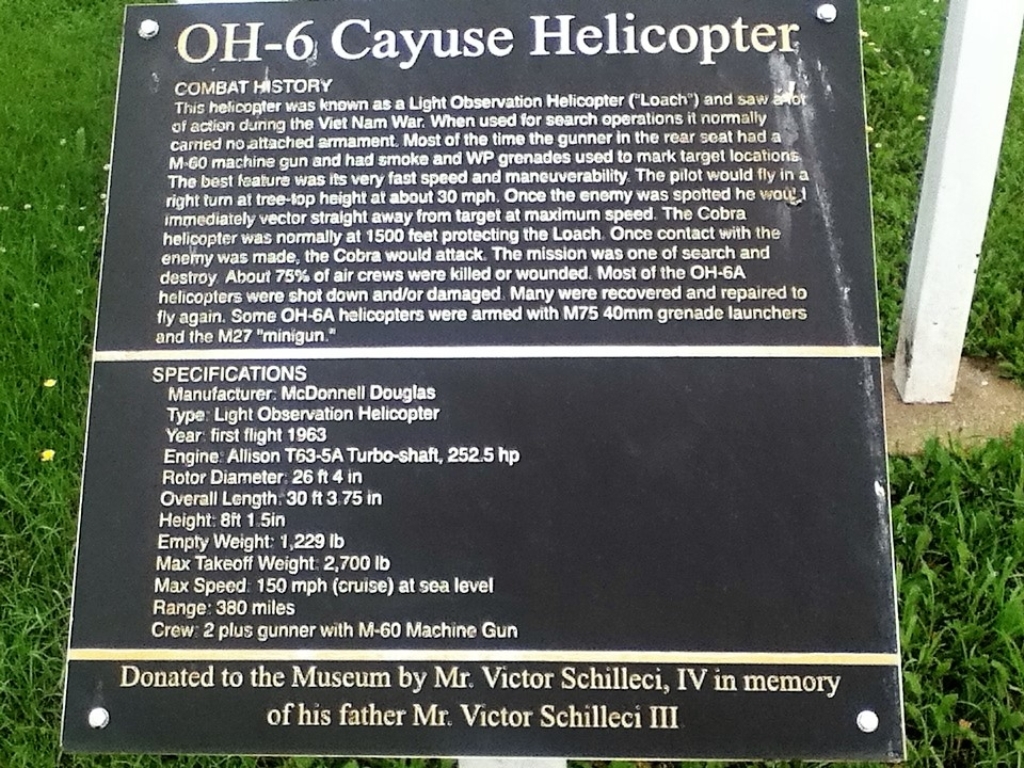 OH-6 CAYUSE HELICOPTER WAR MEMORIAL PLAQUE