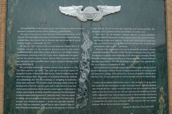 SELMAN FIELD NAVIGATOR WAR MEMORIAL PLAQUE A