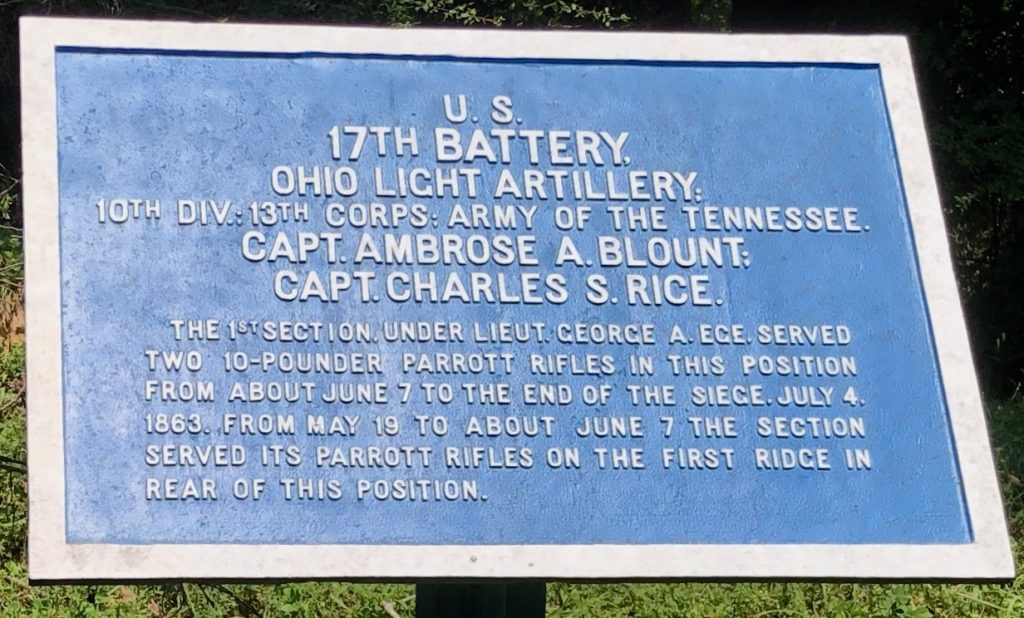 U.S. 17TH BATTERY, OHIO LIGHT ARTILLERY WAR MEMORIAL CANNON PLAQUE
