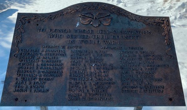JELL O EMPLOYEES WORLD WAR II MEMORIAL PLAQUE