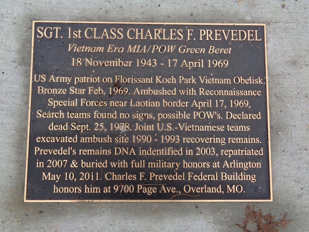 SGT. 1ST CLASS CHARLES F. PREVEDEL WAR MEMORIAL PLAQUE