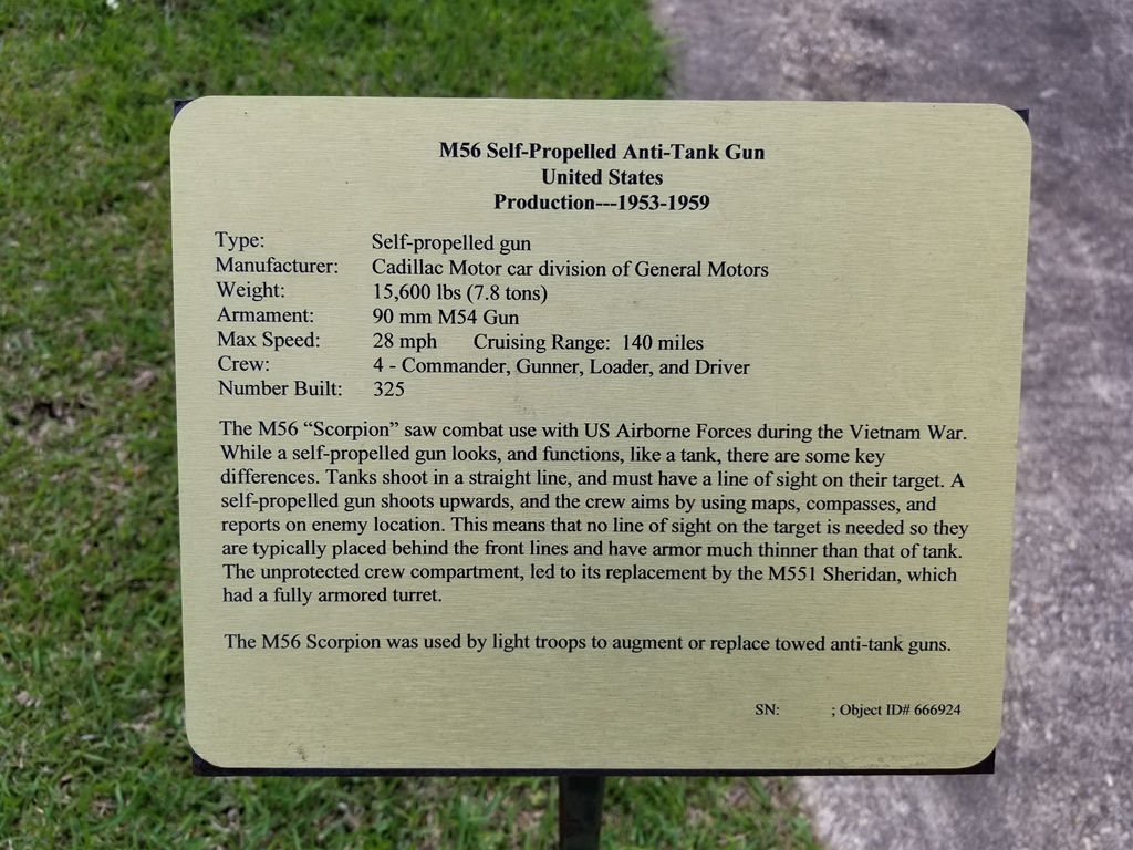 M56 SELF-PROPELLED ANTI-TANK GUN MEMORIAL PLAQUE