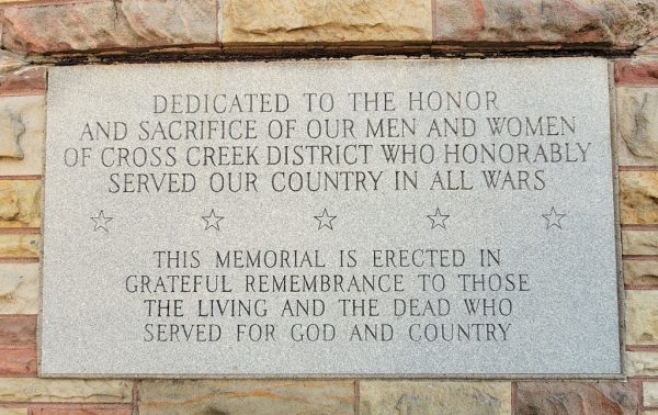 CROSS CREEK DISTRICT ALL WARS VETERANS MEMORIAL DEDICATION STONE
