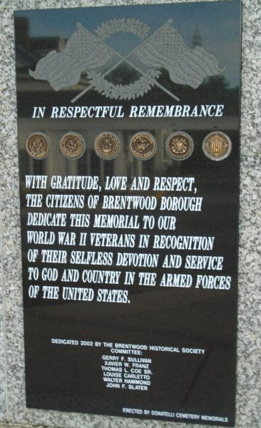 IN RESPECTFUL REMEMBRANCE TO OUR WORLD WAR II VETERANS MEMORIAL CENTER PLAQUE