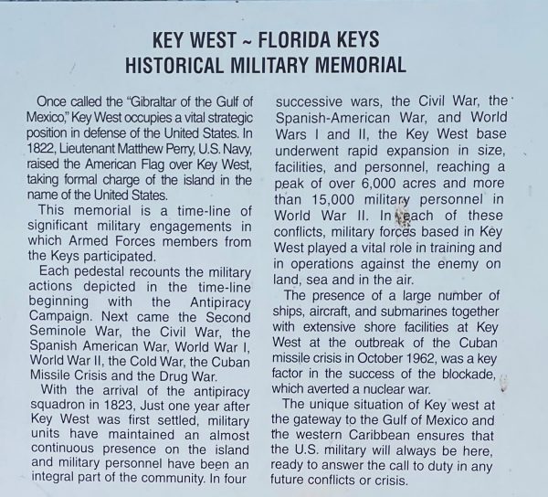 KEY WEST-FLORIDA KEYS HISTORICALMILITARY MEMORIAL PLAQUE