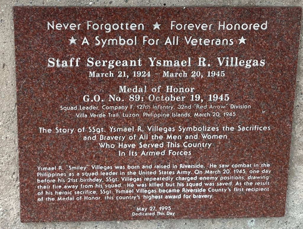 STAFF SERGEANT YSMAEL R. VILLEGAS MEDAL OF HONOR MEMORIAL PLAQUE