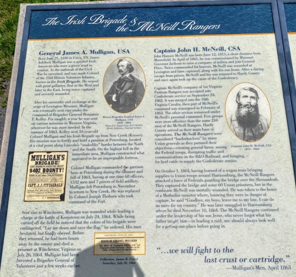 THE IRISH BRIGADE & THE MCNEILL RANGERS MEMORIAL PANEL