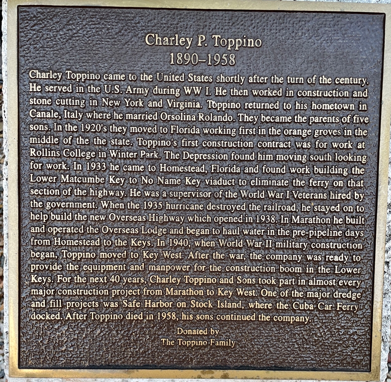 CHARLEY P. TOPPINO WAR MEMORIAL PLAQUE