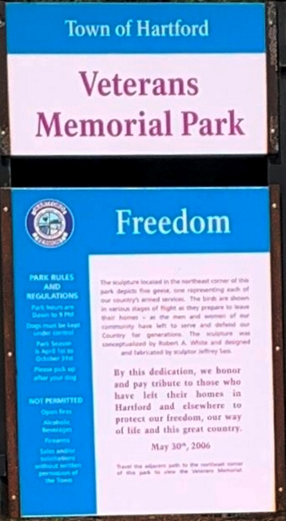 TOWN OF HARTFORD VETERANS MEMORIAL PARK PLAQUE