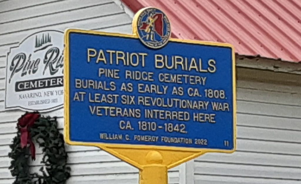 PATRIOT BURIALS PINE RIDGE CEMETERY REVOLUTIONARY WAR MEMORIAL MARKER