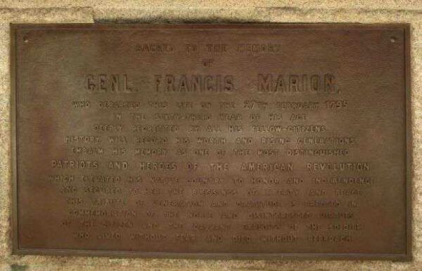 SACRED TO THE MEMORY OF GENL. FRANCIS MARION MEMORIAL PLAQUE