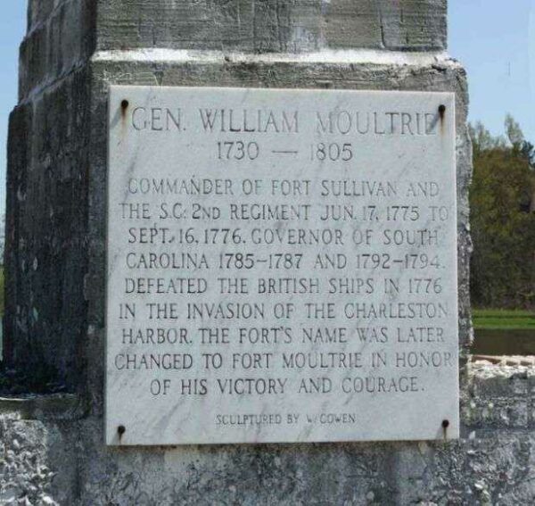 GEN. WILLIAM MOULTRIE REVOLUTIONARY WAR MEMORIAL PLAQUE