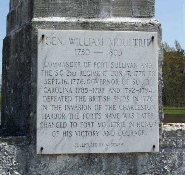GEN. WILLIAM MOULTRIE REVOLUTIONARY WAR MEMORIAL PLAQUE