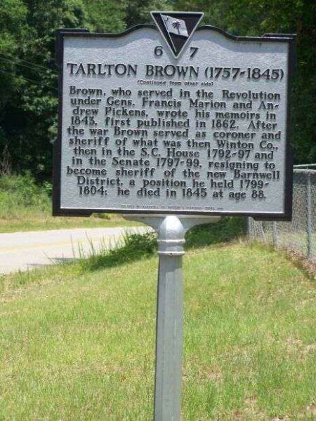 TARLTON BROWN REVOLUTIONARY SOLDIER MEMORIAL MARKER BACK