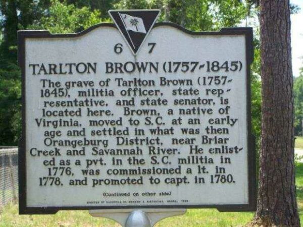 TARLTON BROWN REVOLUTIONARY SOLDIER MEMORIAL MARKER FRONT