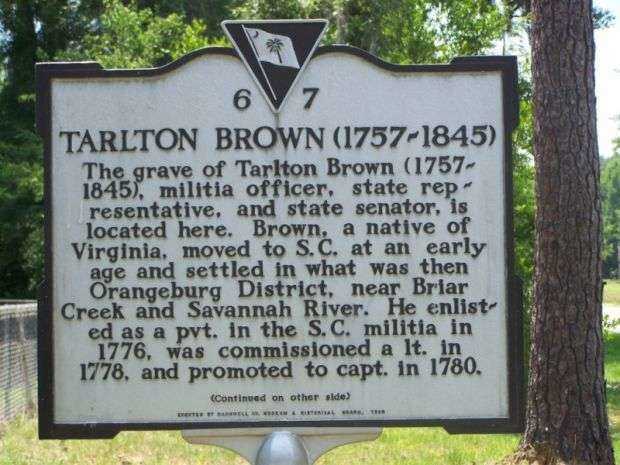 TARLTON BROWN REVOLUTIONARY SOLDIER MEMORIAL MARKER FRONT
