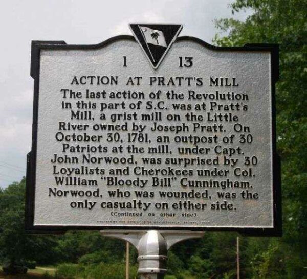 ACTION AT PRATT’S MILL REVOLUTIONARY WAR MEMORIAL MARKER