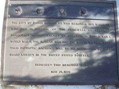 CITY OF BISBEE WARRIOR MEMORIAL PLAQUE