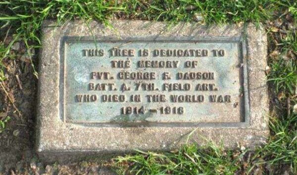 PVT. GEORGE F. DADSON MEMORIAL TREE PLAQUE