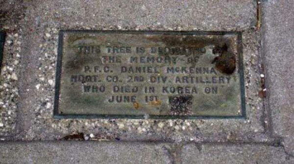 P.F.C. DANIEL MCKENNA MEMORIAL TREE PLAQUE