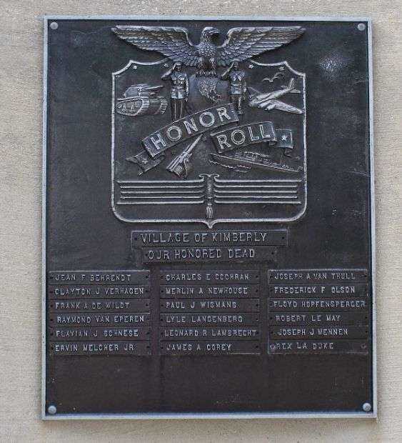 VILLAGE OF KIMBERLY HONOR ROLL MEMORIAL PLAQUE