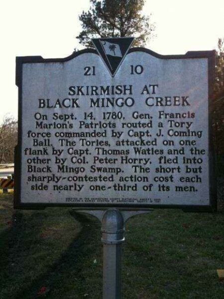 SKIRMISH AT BLACK MINGO CREEK MEMORIAL MARKER