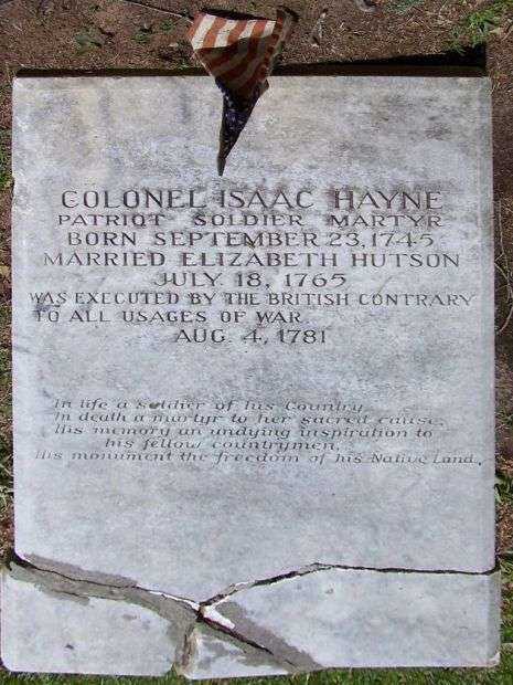 COLONEL ISAAC HAYNE WAR MEMORIAL STONE