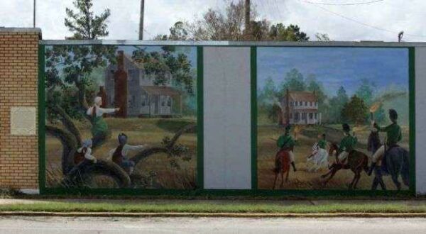 THE BURNING OF MOUZON’S HOME MEMORIAL MURAL A