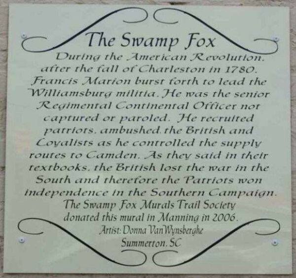 THE SWAMP FOX MEMORIAL MURAL PLAQUE