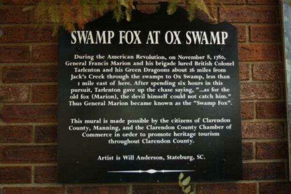 SWAMP FOX AT OX SWAMP MEMORIAL MURAL PLAQUE