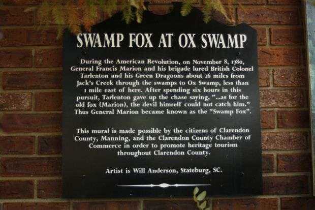 SWAMP FOX AT OX SWAMP MEMORIAL MURAL PLAQUE