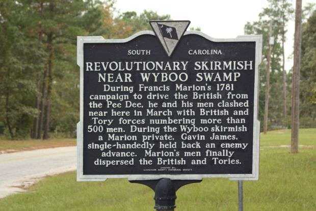 REVOLUTIONARY SKIRMISH NEAR WYBOO SWAMP MEMORIAL MARKER