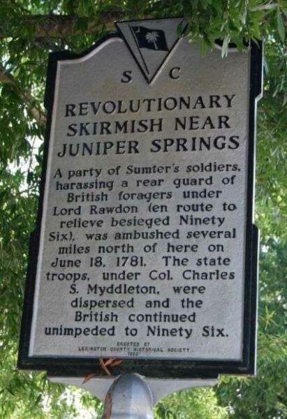 REVOLUTIONARY SKIRMISH NEAR TEARCOAT BRANCH MEMORIAL MARKER