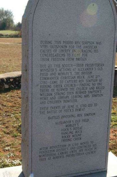 THE REVEREND JOHN SIMPSON WAR MEMORIAL BACK