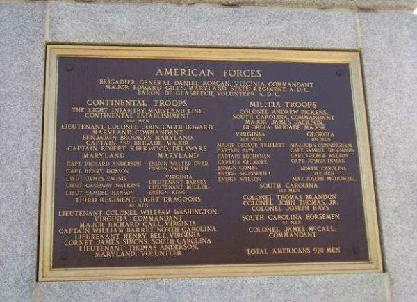 THE BATTLE OF COWPENS MEMORIAL PLAQUE A