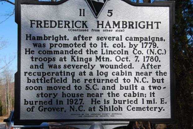 FREDERICK HAMBRIGHT REVOLUTIONARY SOLDIER MEMORIAL MARKER BACK