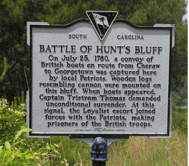 BATTLE OF HUNT’S BLUFF REVOLUTIONARY WAR MEMORIAL MARKER