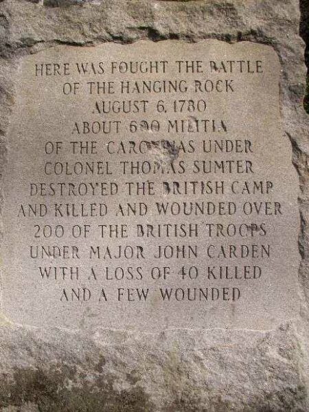 THE BATTLE OF HANGING ROCK REVOLUTIONARY WAR MEMORIAL
