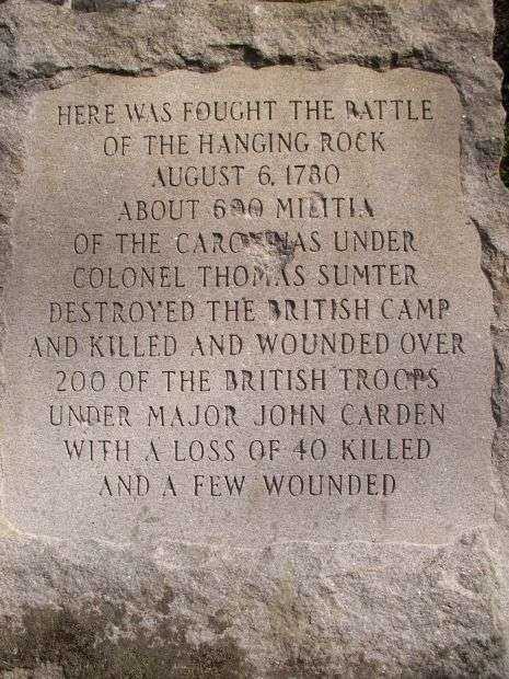 THE BATTLE OF HANGING ROCK REVOLUTIONARY WAR MEMORIAL
