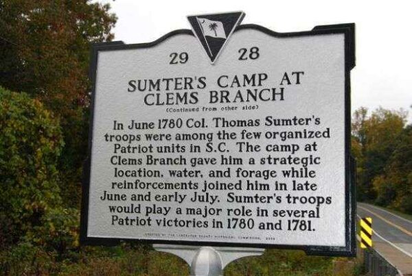 SUMTER’S CAMP AT CLEMS BRANCH WAR MEMORIAL MARKER BACK