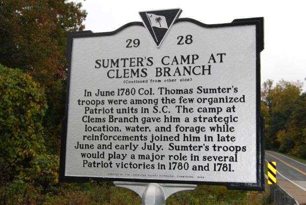 SUMTER’S CAMP AT CLEMS BRANCH WAR MEMORIAL MARKER BACK