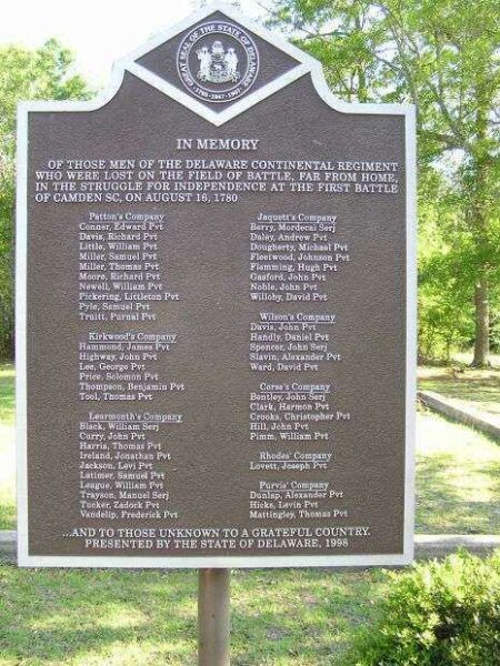 IN MEMORY OF THE DELAWARE CONTINENTAL REGIMENT MEMORIAL PLAQUE