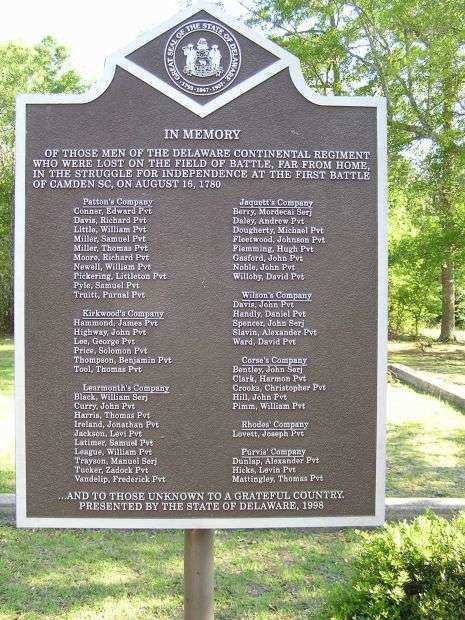 IN MEMORY OF THE DELAWARE CONTINENTAL REGIMENT MEMORIAL PLAQUE