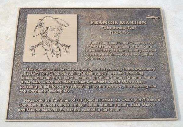 FRANCIS MARION REVOLUTIONARY WAR MEMORIAL PLAQUE