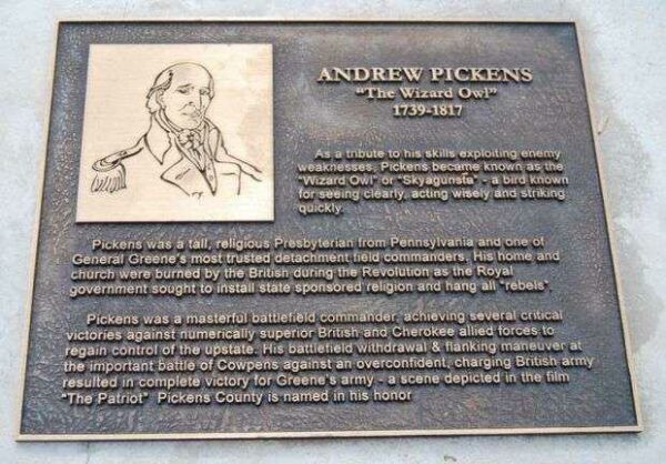 ANDREW PICKENS REVOLUTIONARY WAR MEMORIAL PLAQUE