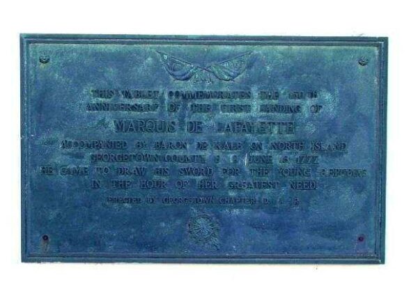 MARQUIS DE LAFAYETTE REVOLUTIONARY WAR MEMORIAL PLAQUE