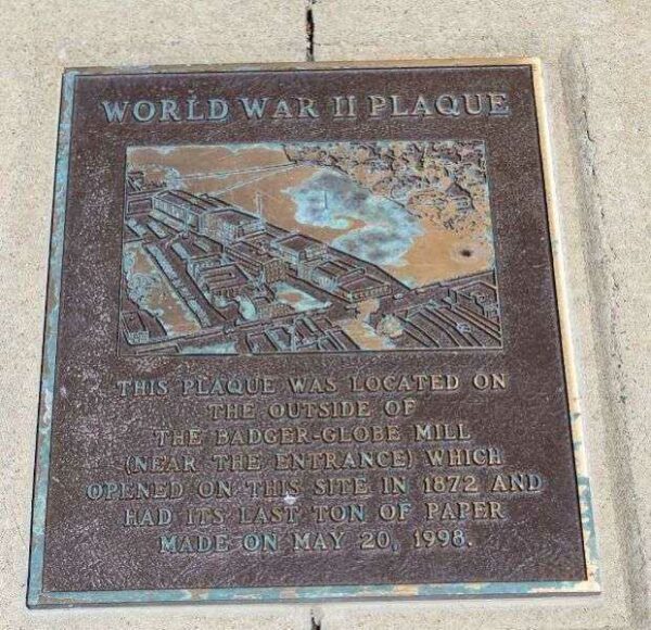 BADGER-GLOBE MILL WORLD WAR II PLAQUE