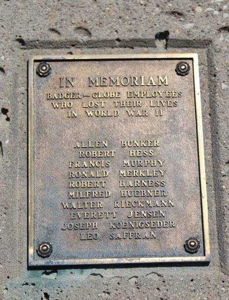 BADGER-GLOBE EMPLOYEE MEMORIAL FLAGPOLE PLAQUE