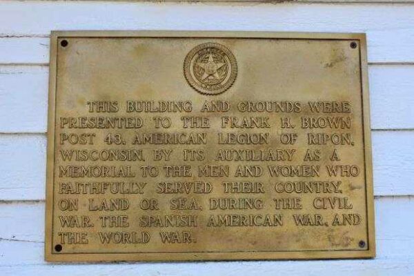 FRANK H. BROWN POST NO. 43 AMERICAN LEGION WAR MEMORIAL BUILDING PLAQUE