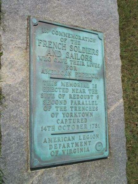 FRENCH SOLDIERS AND SAILORS REVOLUTIONARY WAR MEMORIAL PLAQUE